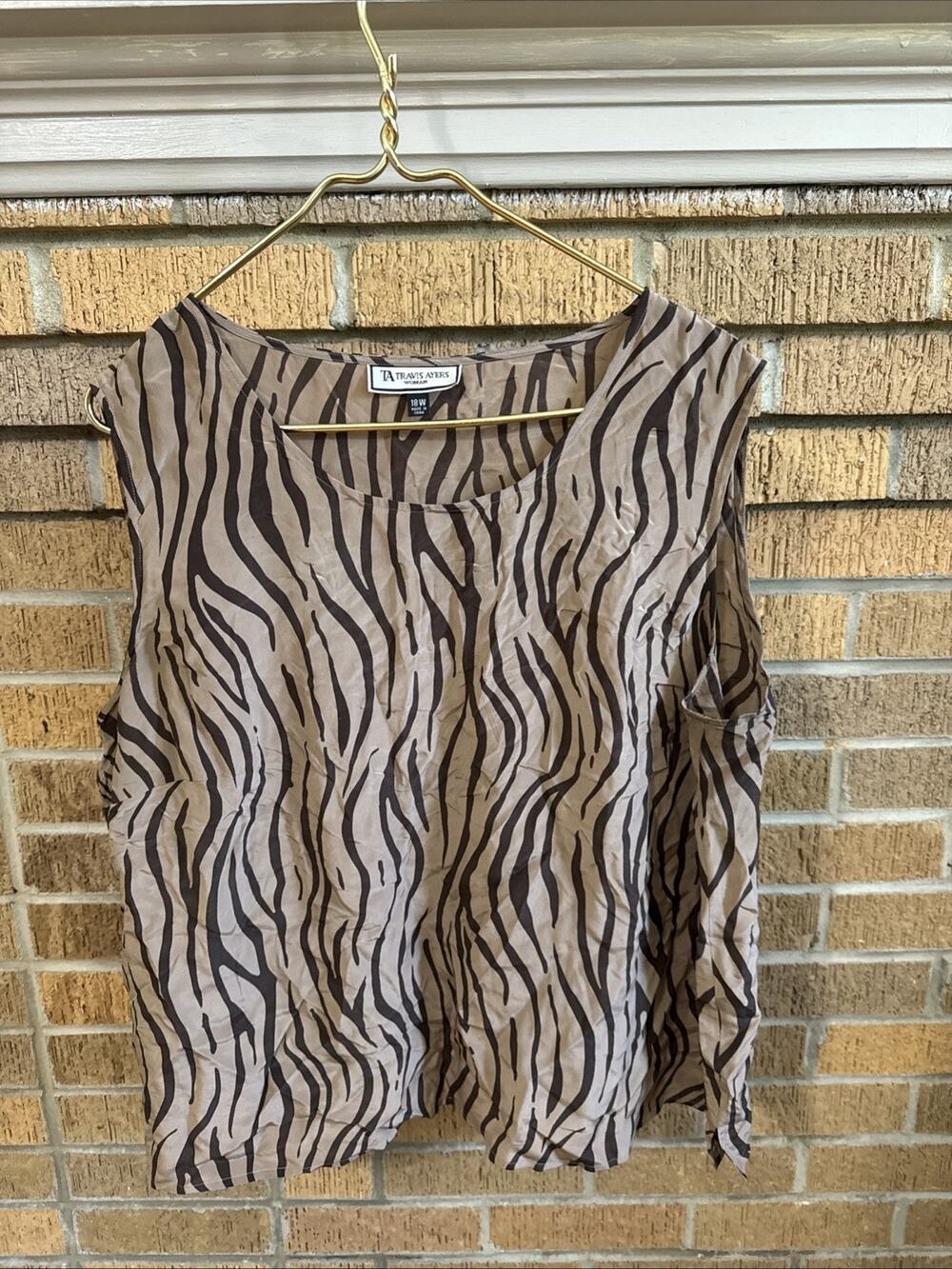 TA Travis Ayers Women's Knit 100% Silk Top Animal Print Short Sleeve Size 18W